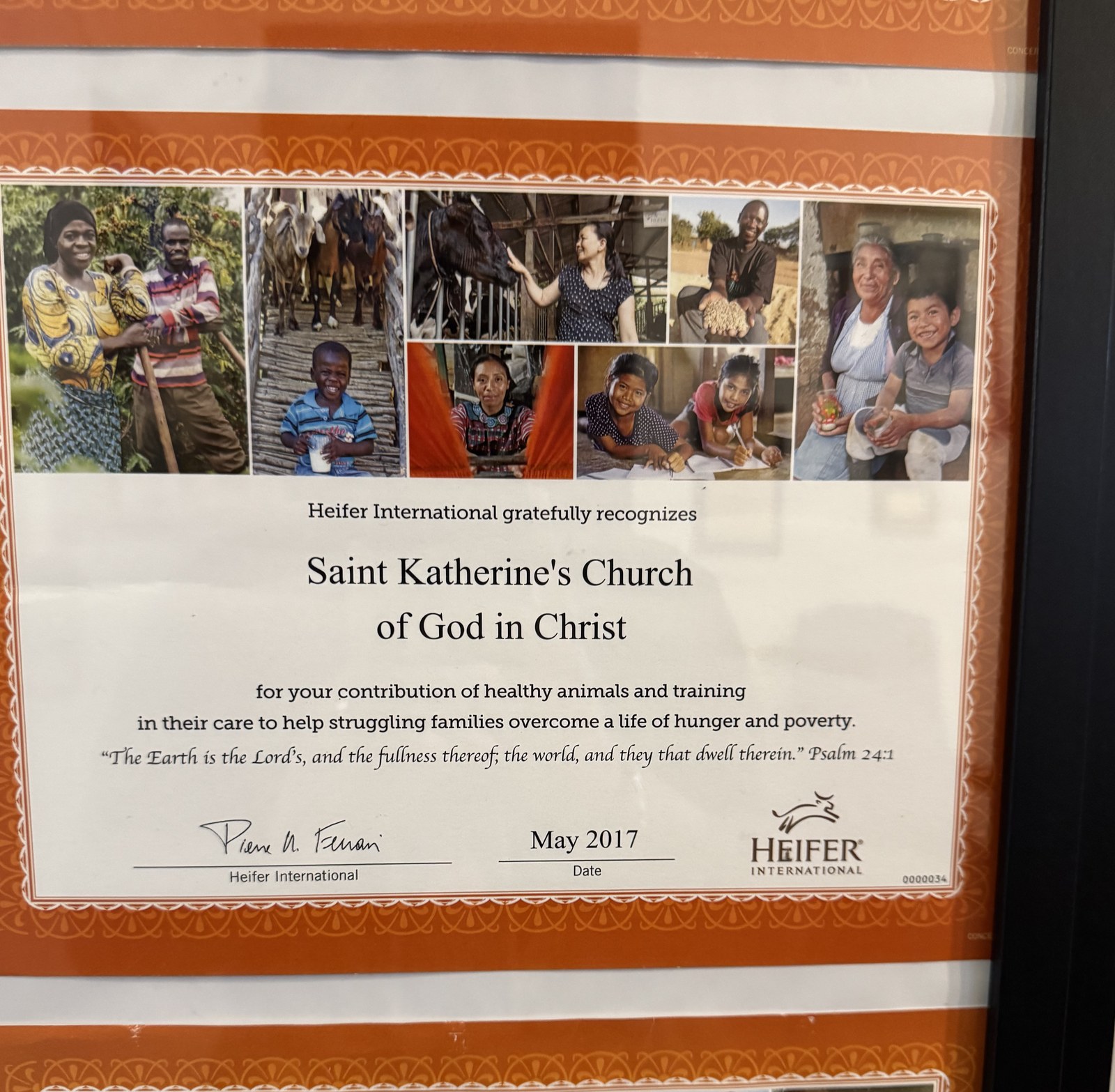 Certificate of recognition, May 2017
