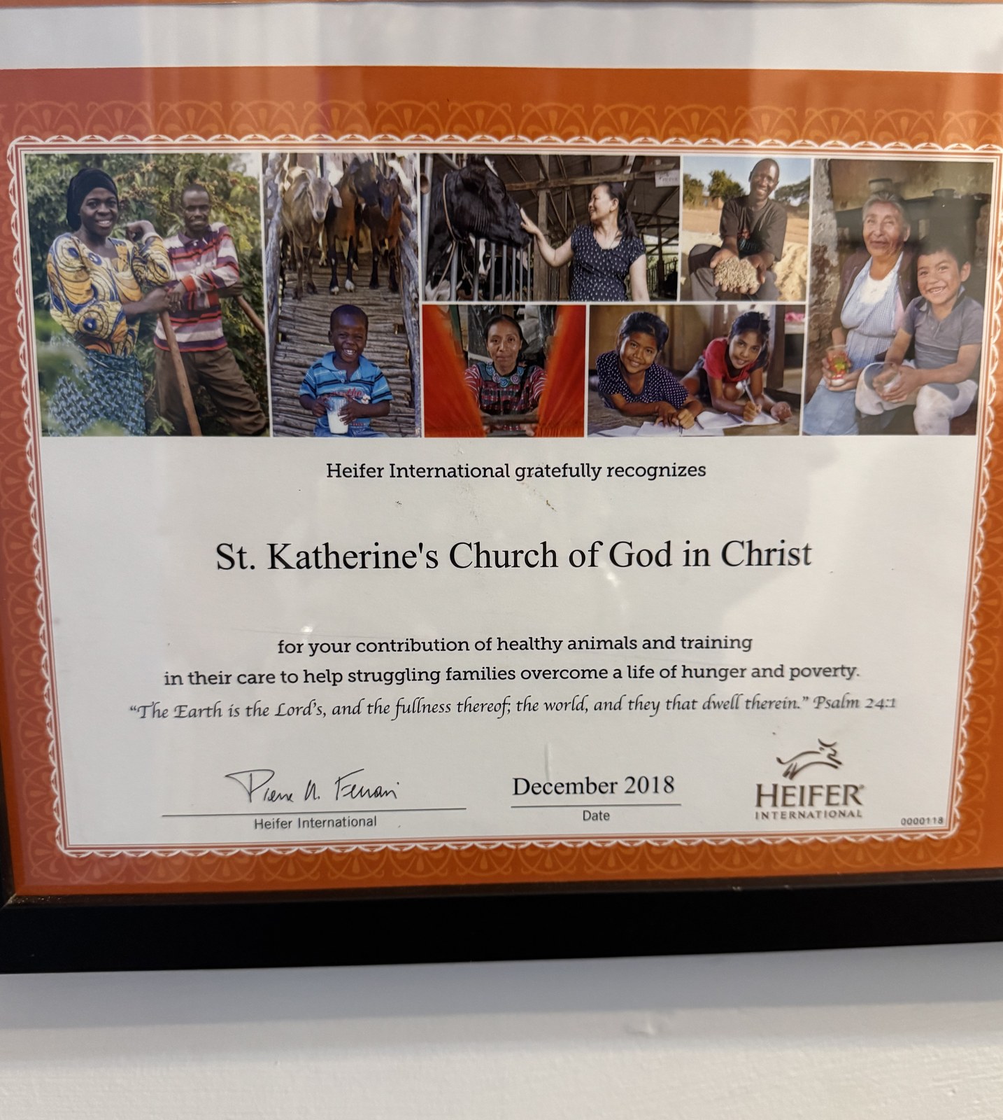 Certificate of recognition, December 2018