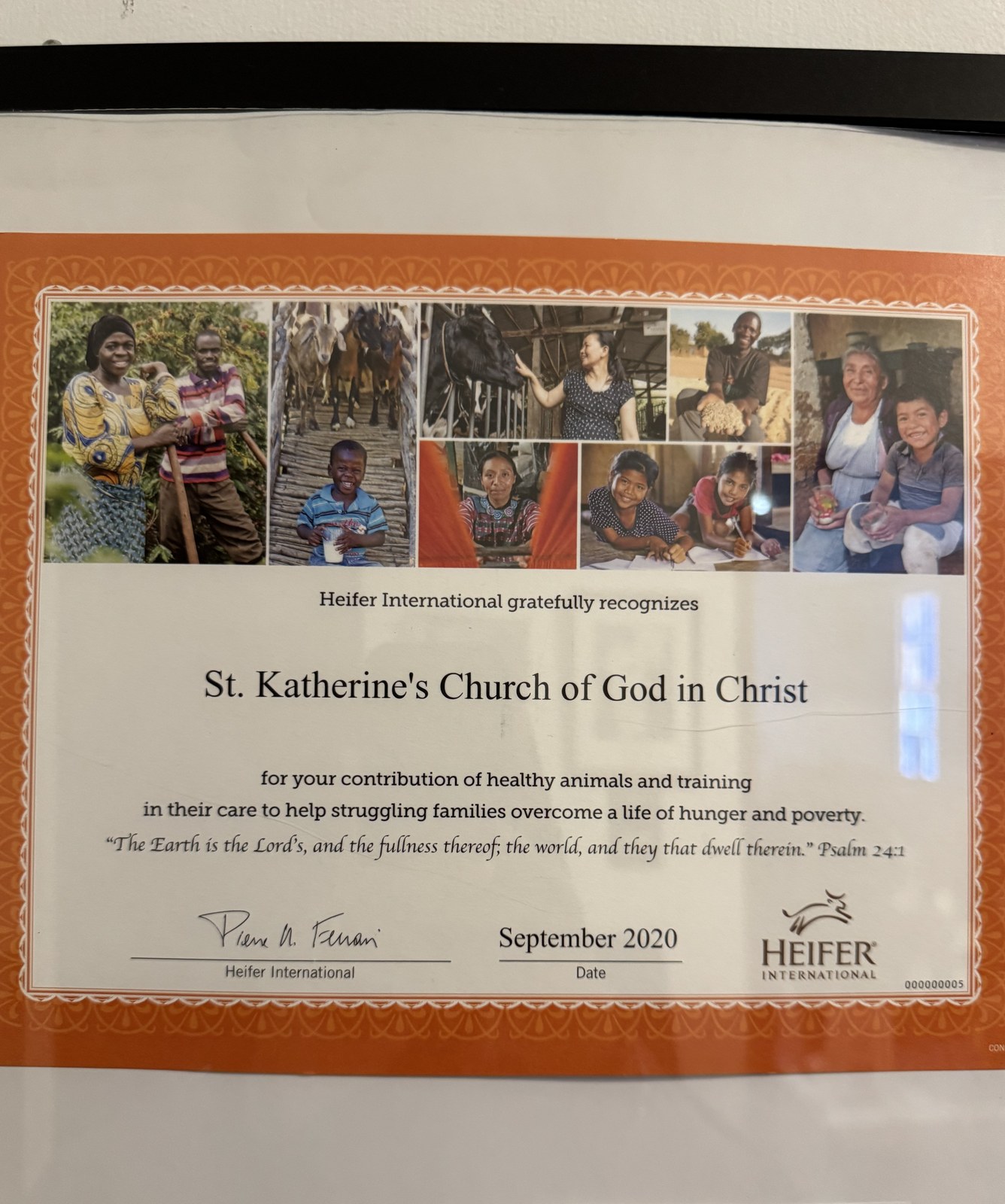 Certificate of recognition, September 2020