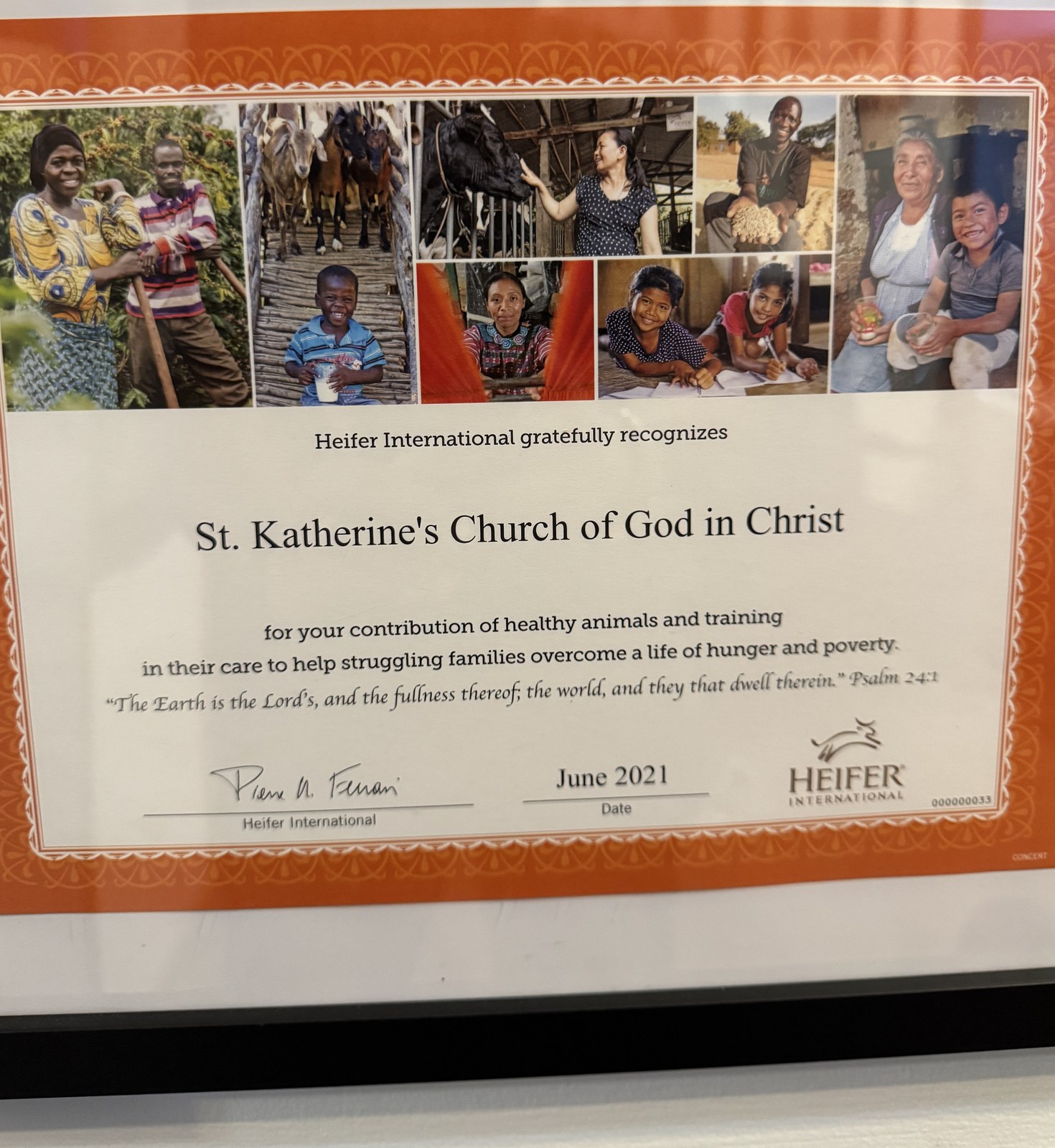 Certificate of recognition, June 2021