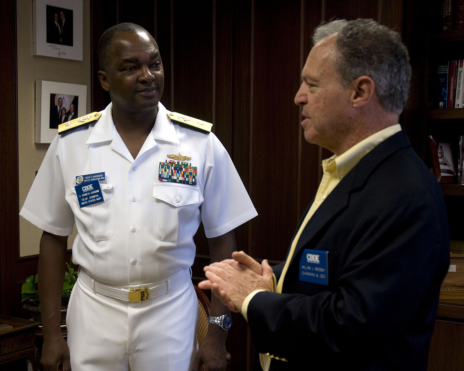 A U.S. Navy visitor and exchange representatives at the Chicago Board Options Exchange in 2010