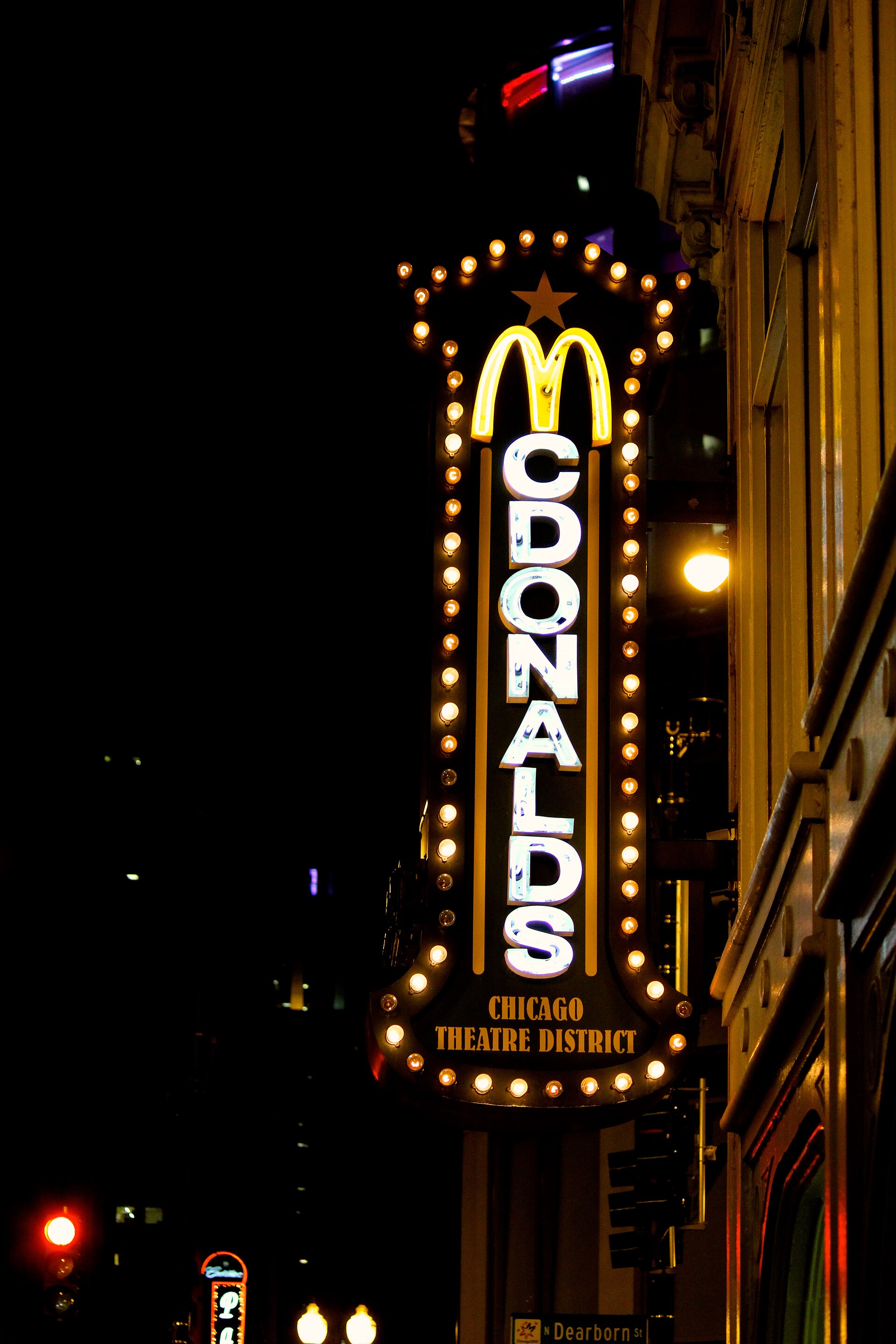 Illuminated McDonald’s sign in Chicago’s theatre district
