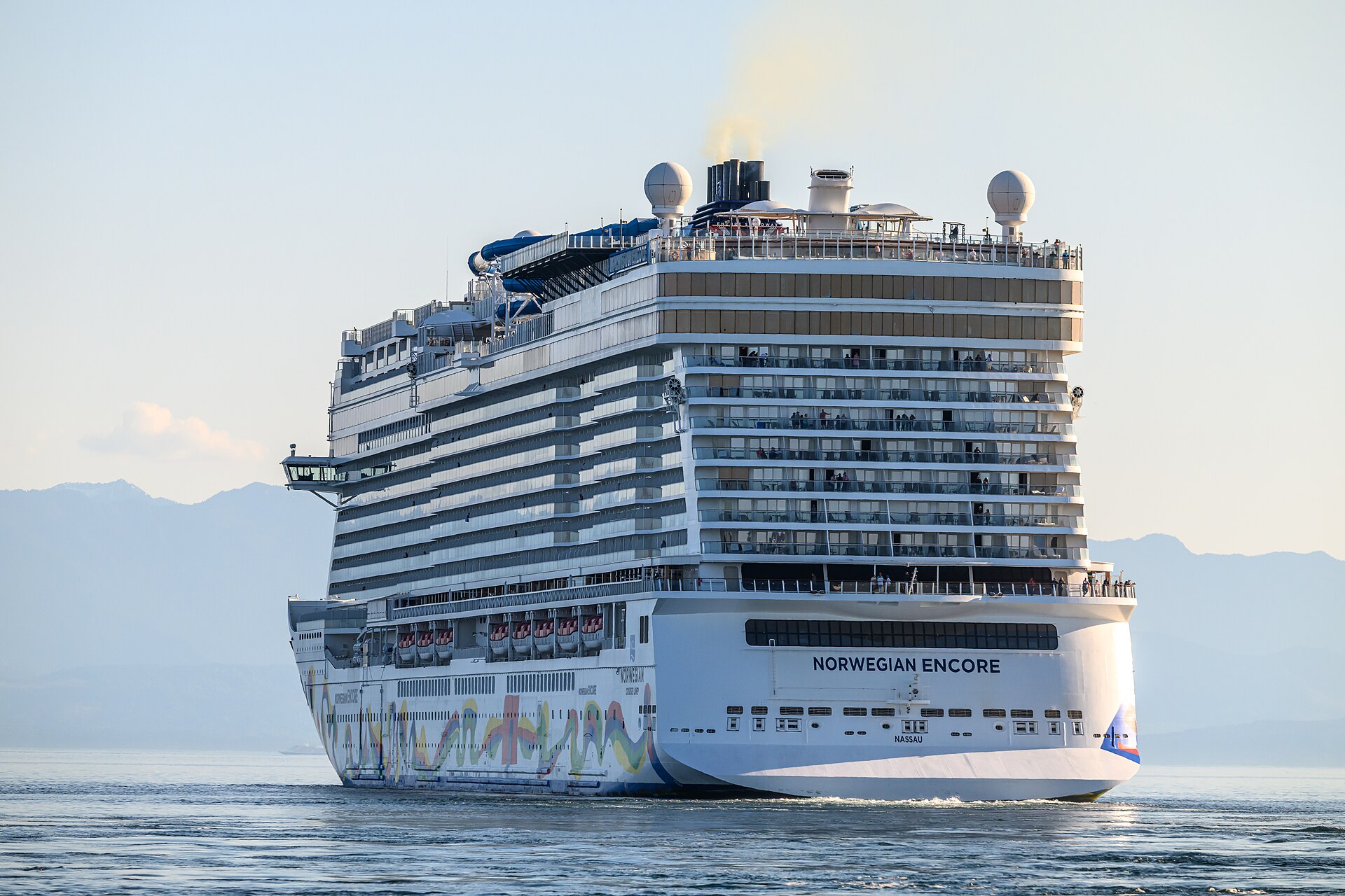 Norwegian Encore cruise ship departing Victoria