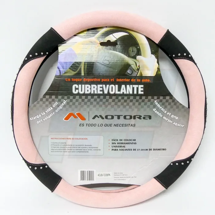Cubre volante rosa y negro con tachas