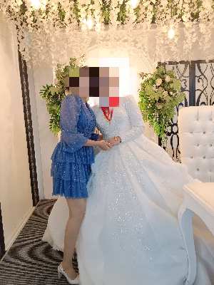 Simli fırfırlı indigo abiye