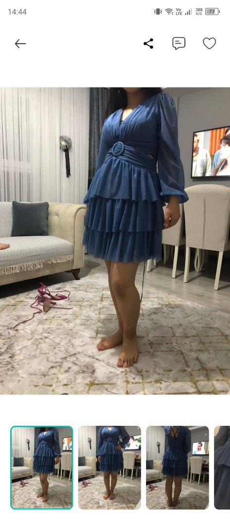 Simli fırfırlı indigo abiye - fotoğraf 4