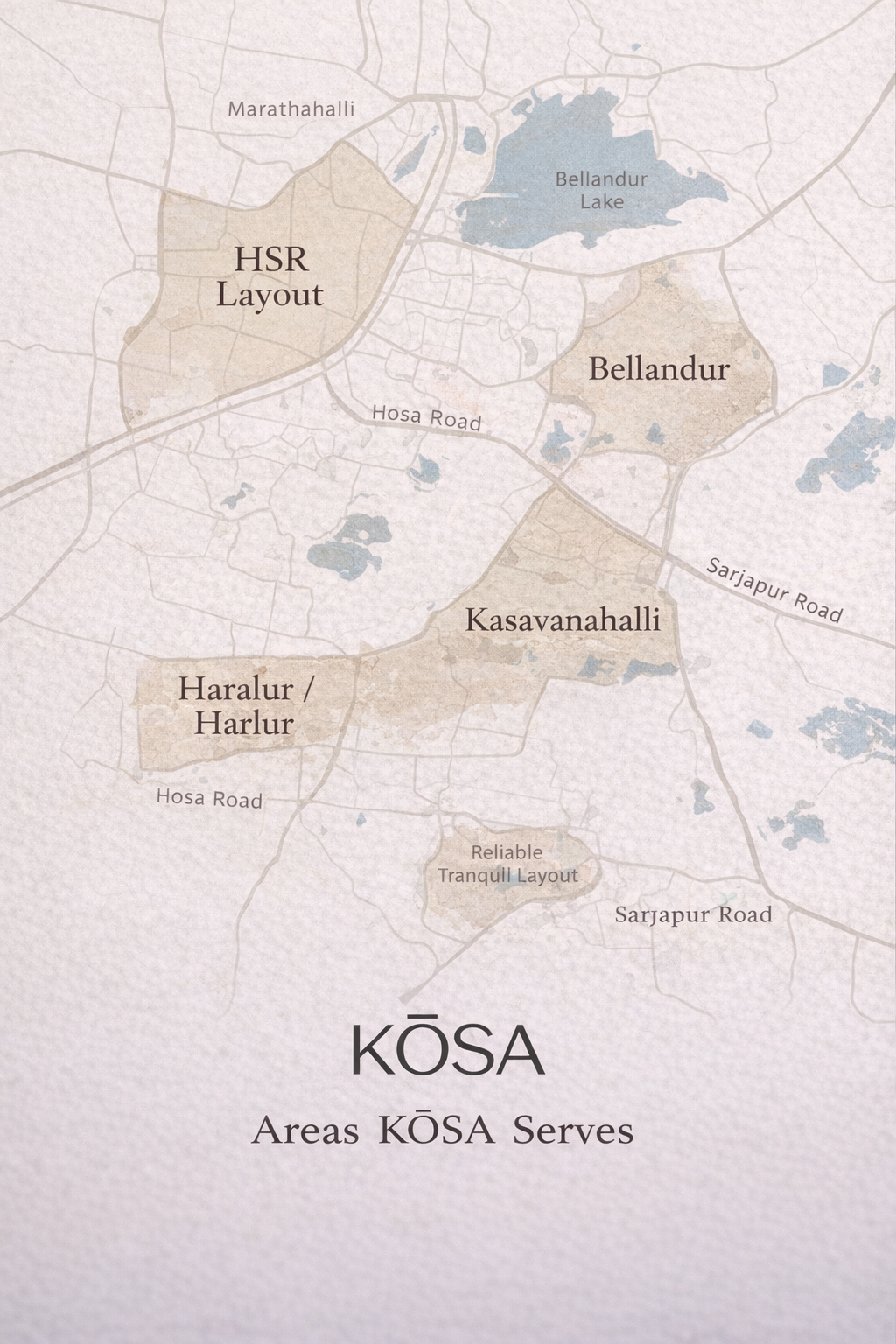 Map of KŌSA service areas in Bengaluru