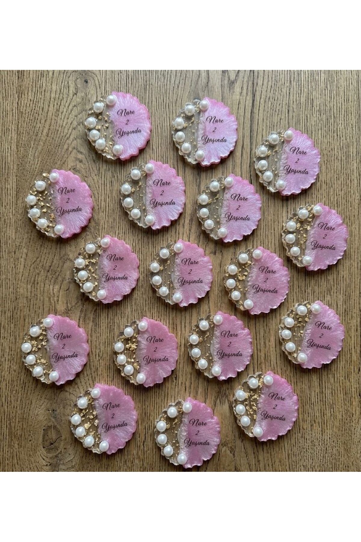 Pembe İncili Epoksi Bebek Magneti · 50 Adet