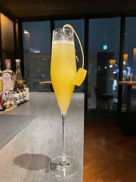 Peach and Shiso Jasmine French 75