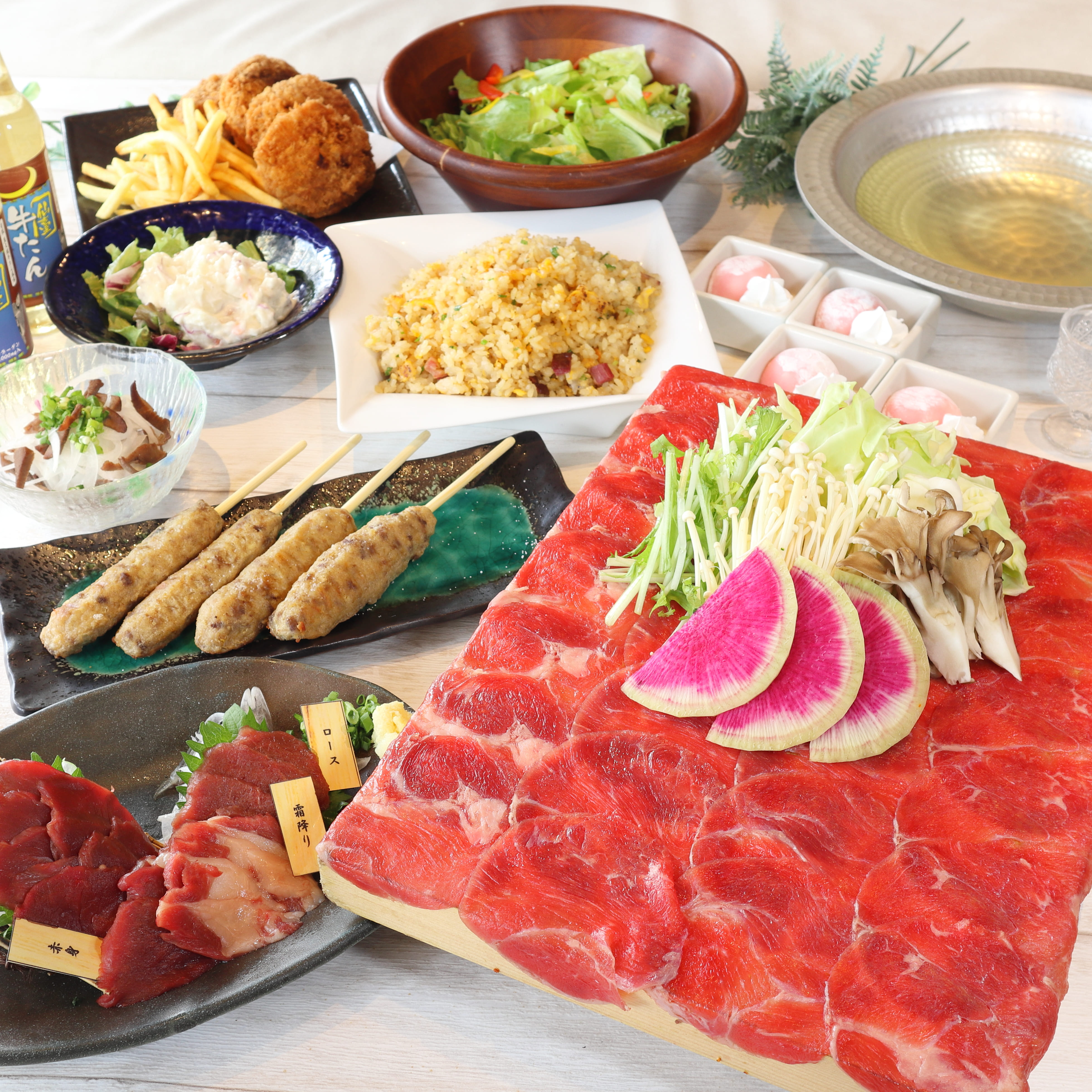 [牛タンしゃぶしゃぶ×馬肉]11品5,000円【2時間スタンダード飲み放題付】