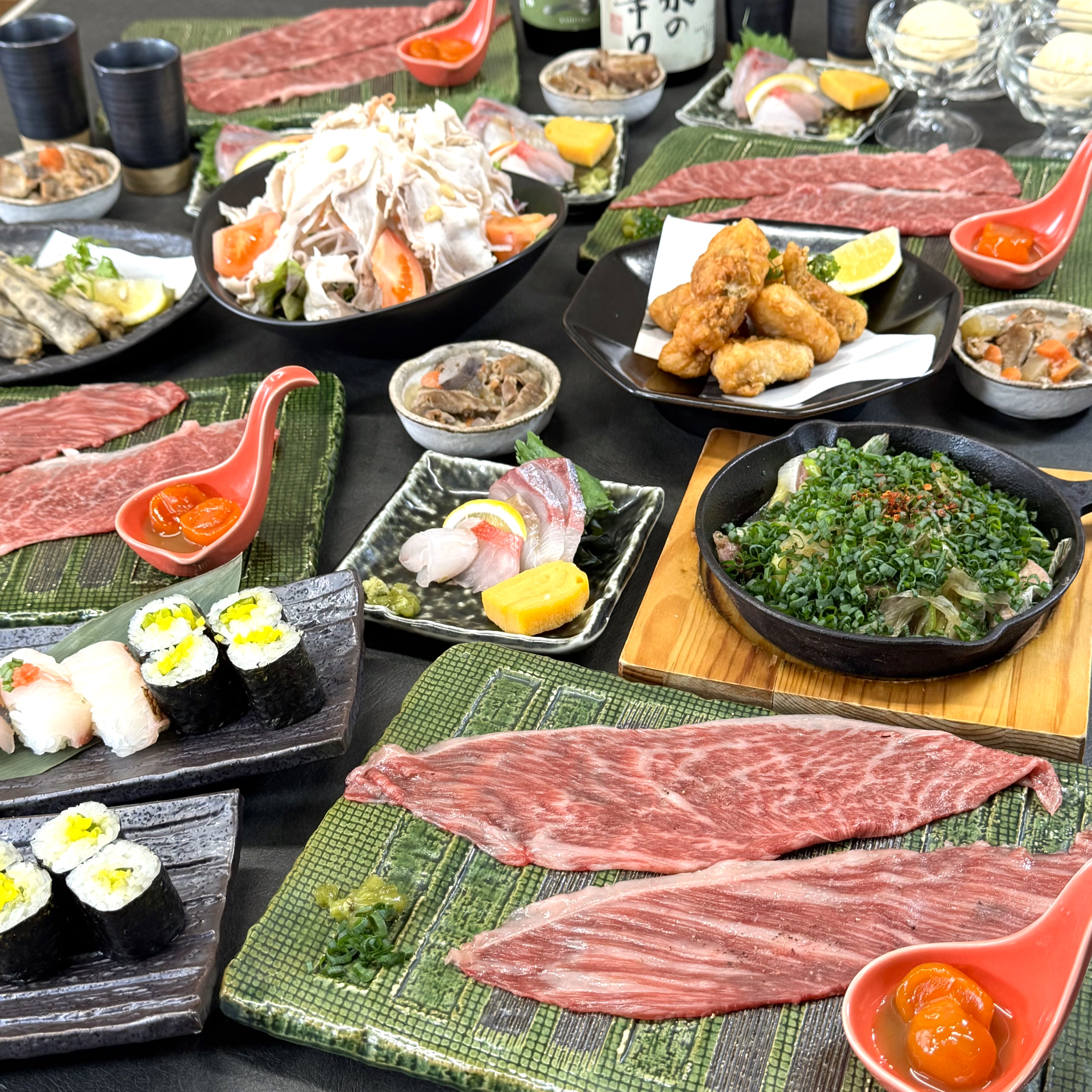 《贅沢常陸牛＆市場鮮魚付》9品5,500円 【2時間制飲み放題付】