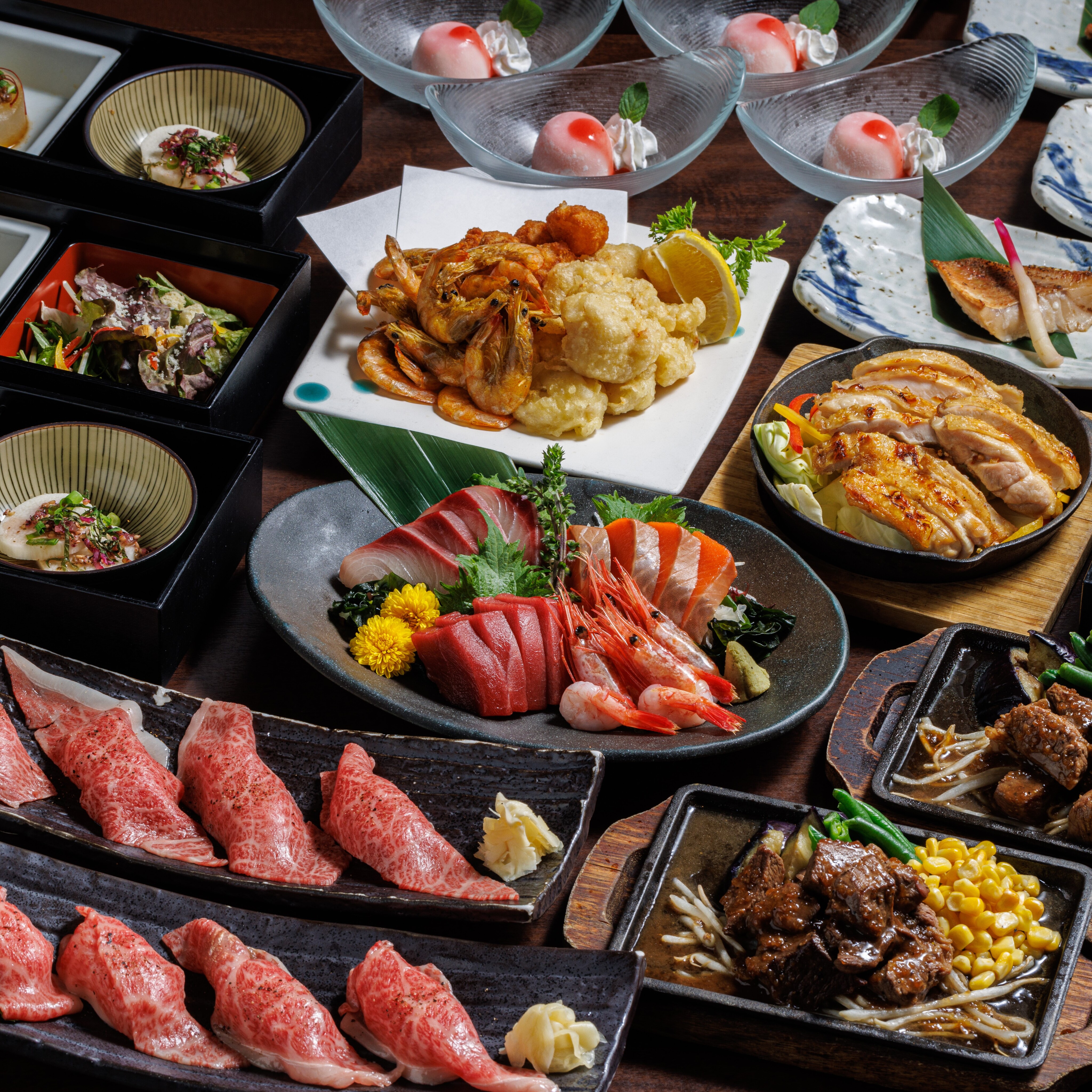 [和牛と海鮮堪能]12品6,000円【日～木3H制・金土祝前2H制プレミアム飲み放題付】