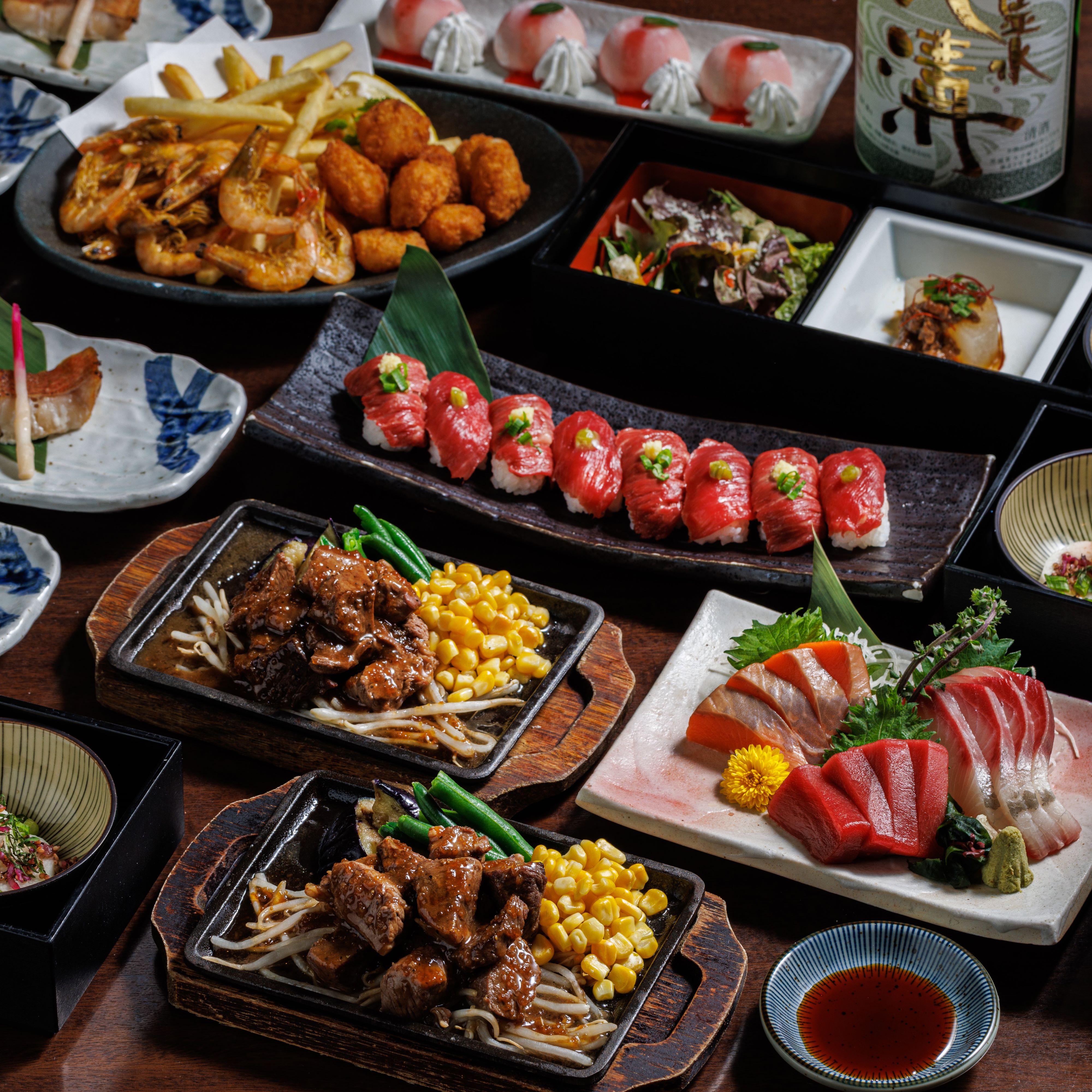 [和牛の一口ステーキ]11品5,000円【日～木3H制・金土祝前2H制スタンダード飲み放題付】