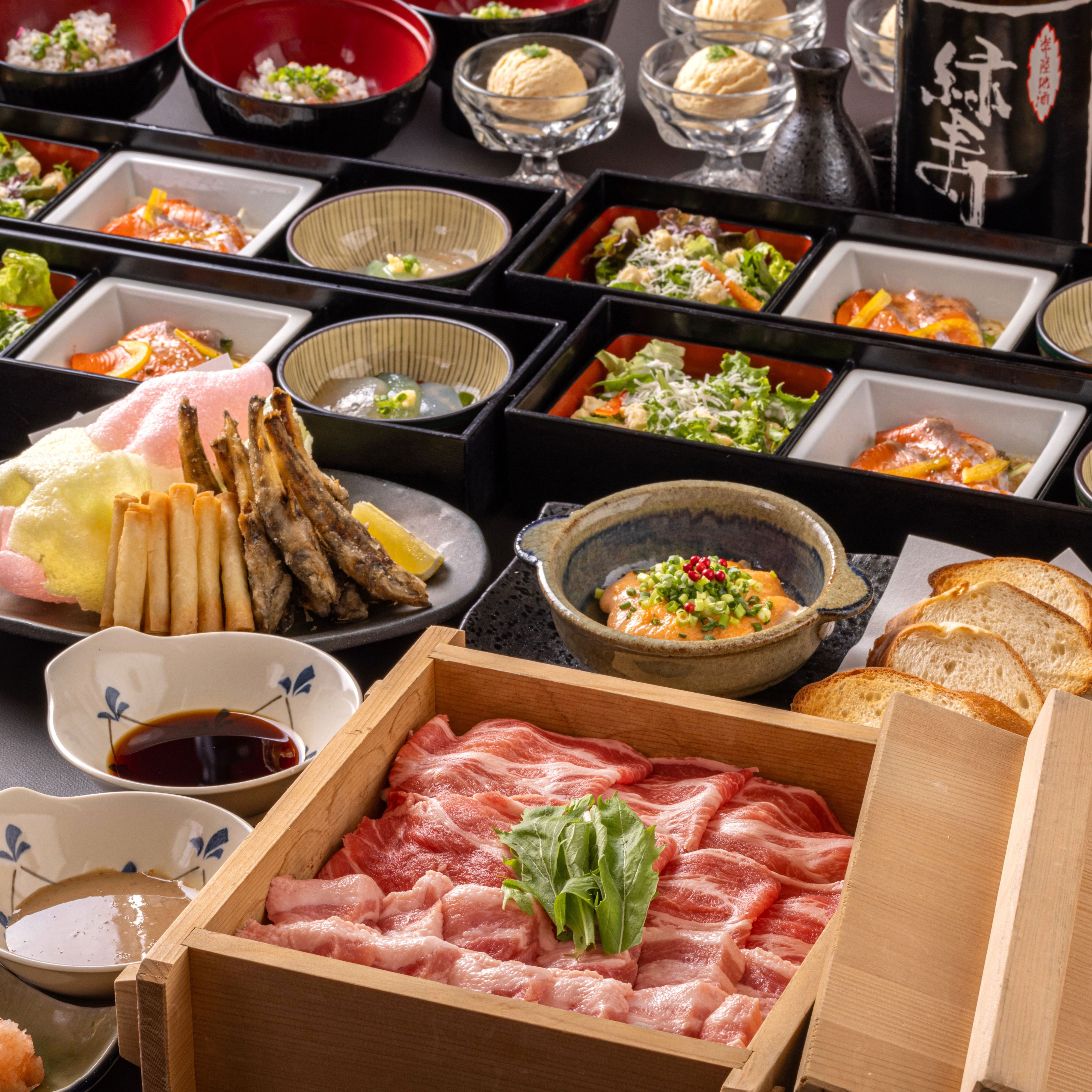 [霜降りハーブ豚2種のせいろ蒸し付]10品4,500円【2時間制スタンダード飲み放題付】