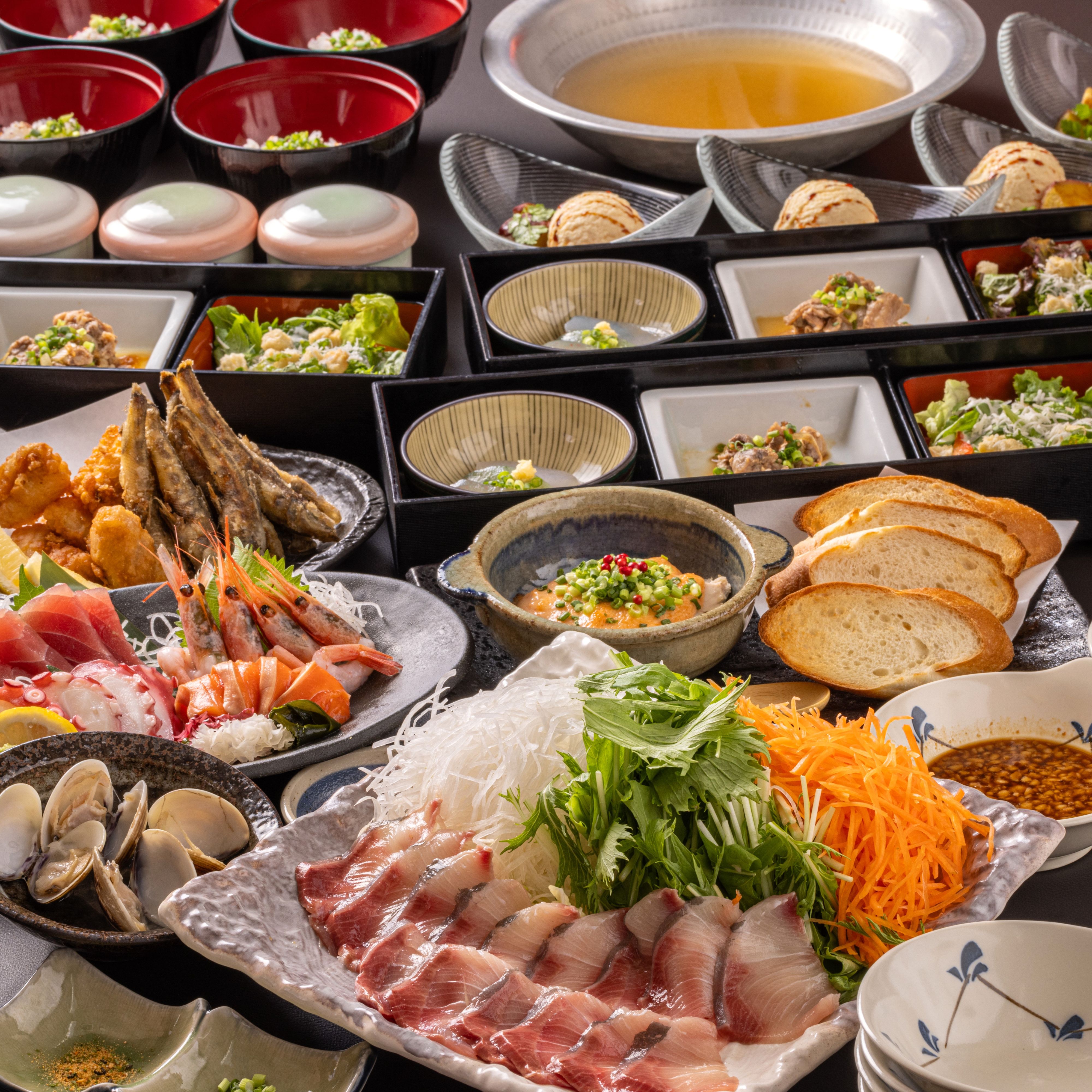 [はまぐり出汁の鰤しゃぶ鍋付]11品6,000円【2時間制プレミアム飲み放題付】