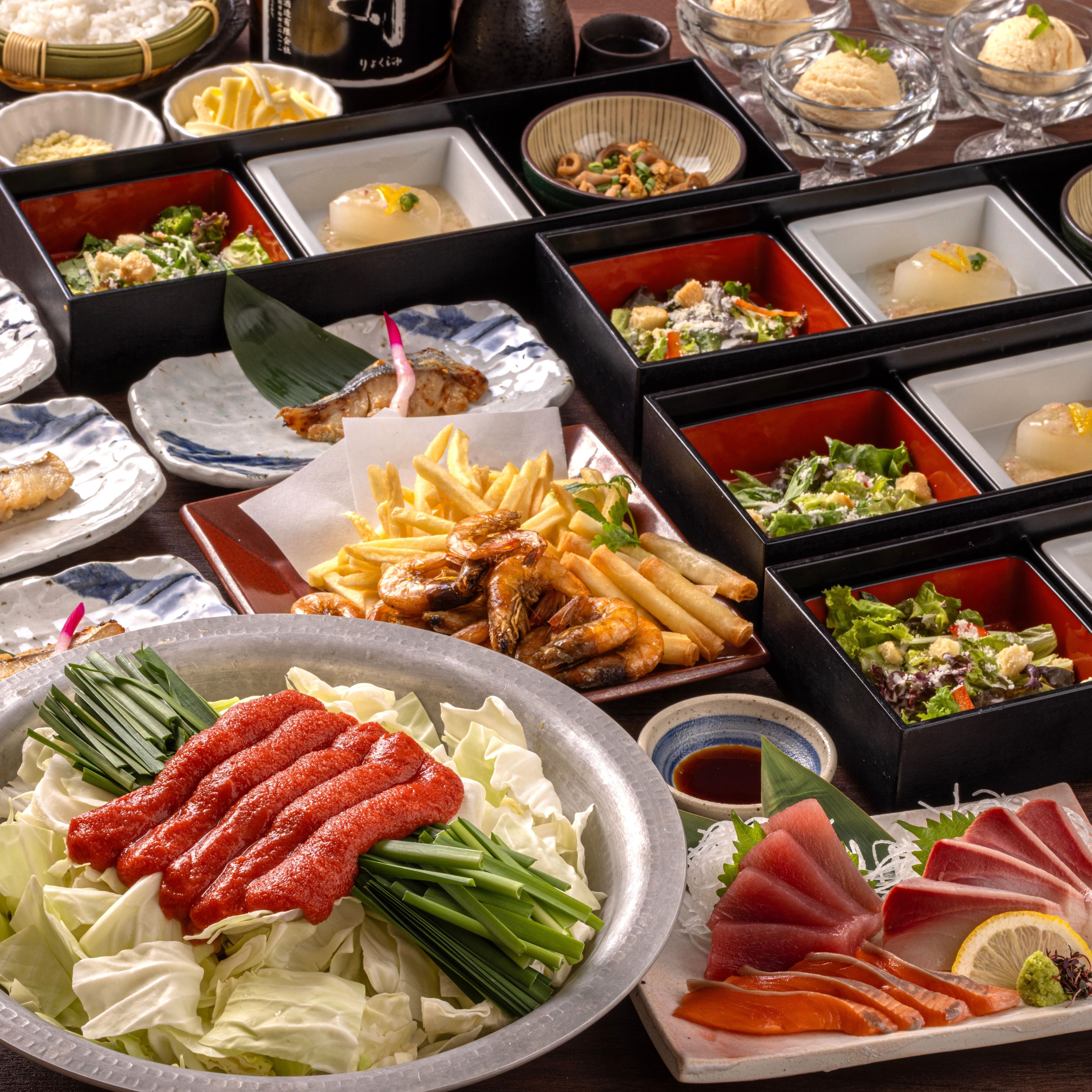 [明太和牛もつ鍋付]11品5,000円【3時間制スタンダード飲み放題】