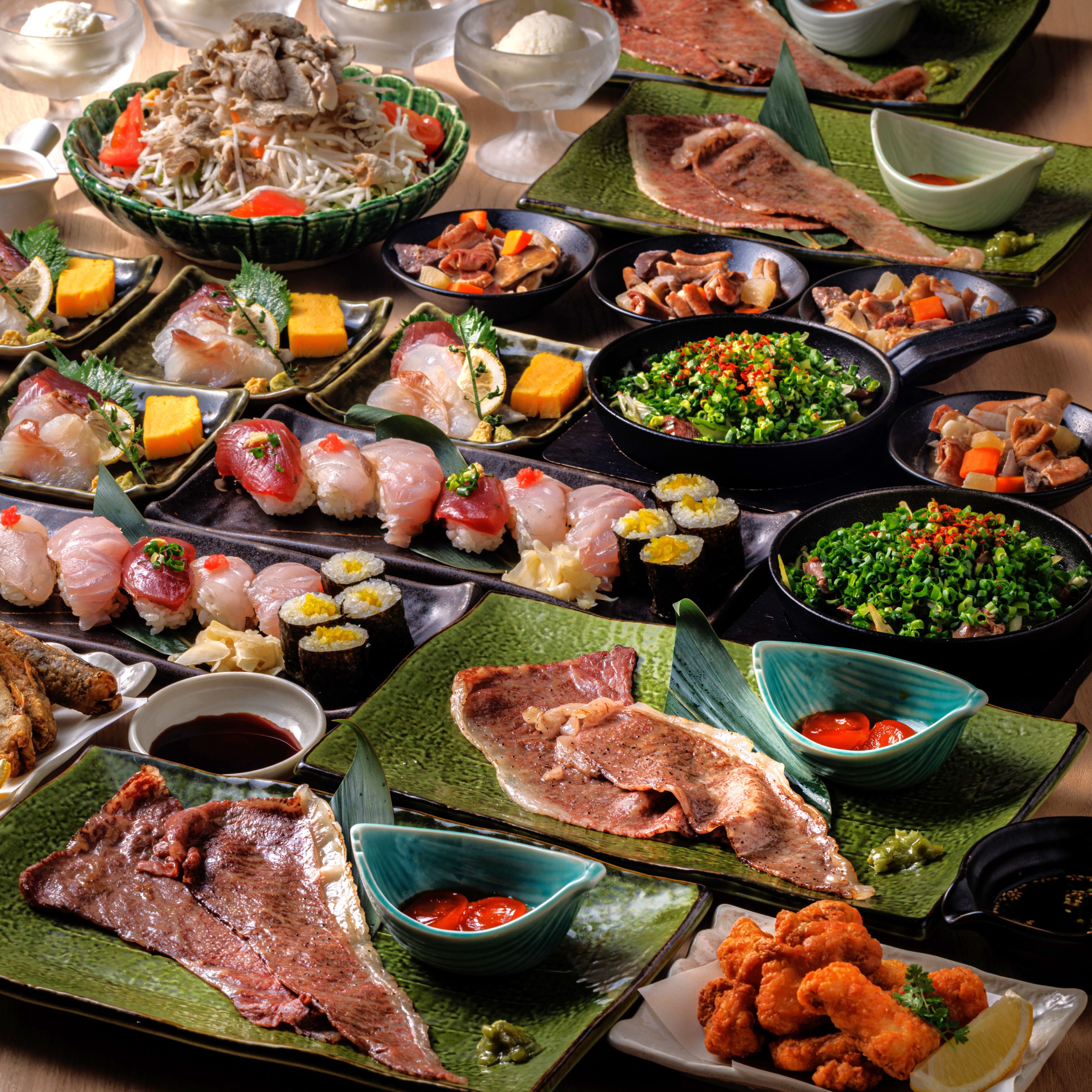 《贅沢常陸牛＆市場鮮魚付》9品5,500円 【2時間制飲み放題付】