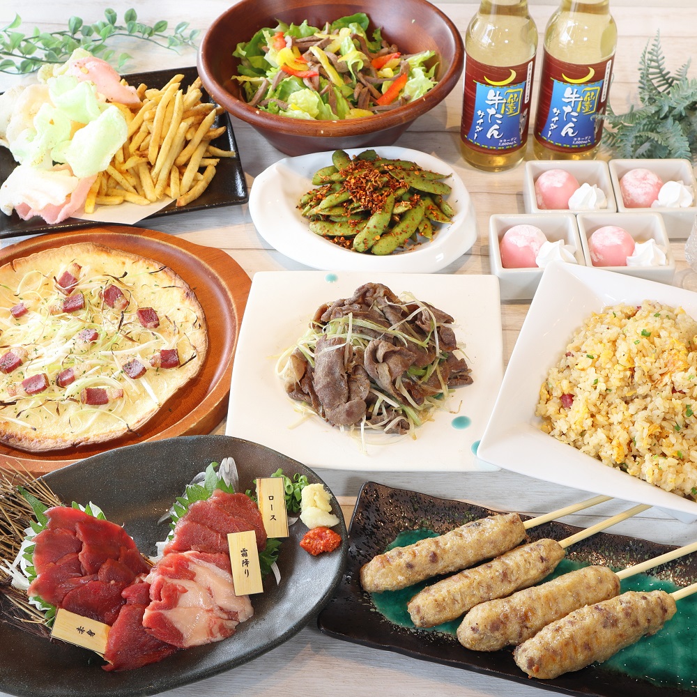 ［牛タン×馬肉 鍋無しコース］9品4,000円【2時間飲み放題付】