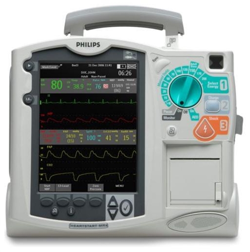 Philips Heartstart MRx - 12-lead ECG, Pacing, SpO2, NIBP, EtC02, 2-IBP, Temp, & AED (Refurbished)