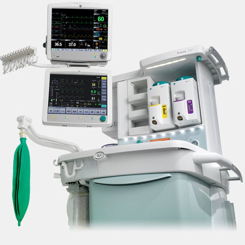 TROLLEY-MOUNTED ANESTHESIA WORKSTATION / WITH RESPIRATORY MONITORING / WITH ELECTRONIC GAS MIXER 