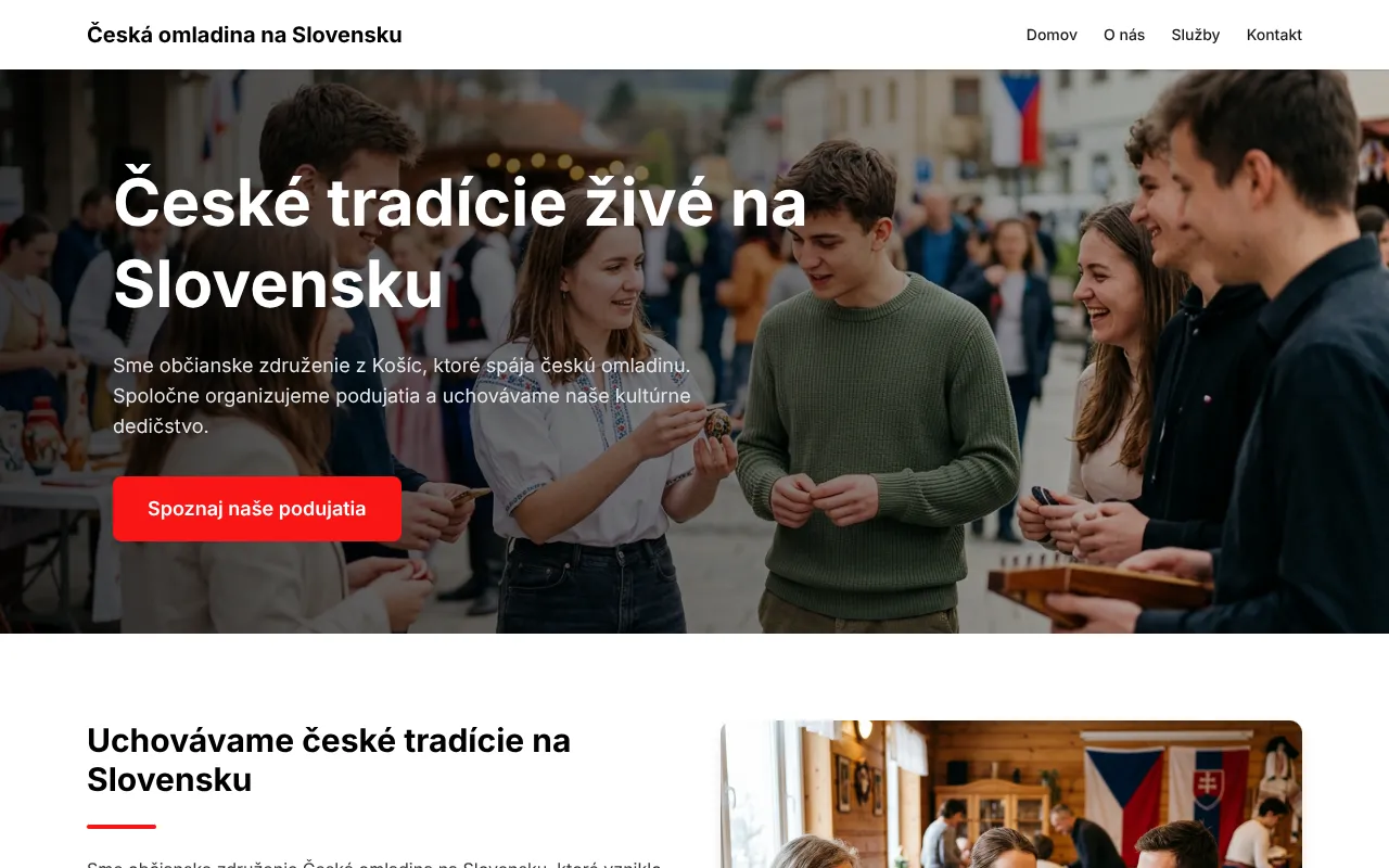 Náhľad webu Česká omladina na Slovensku