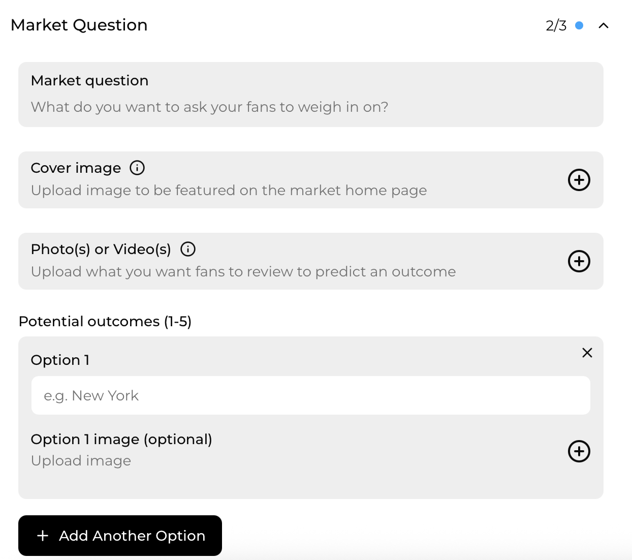 Story Inc Market Question creation form for filmmakers