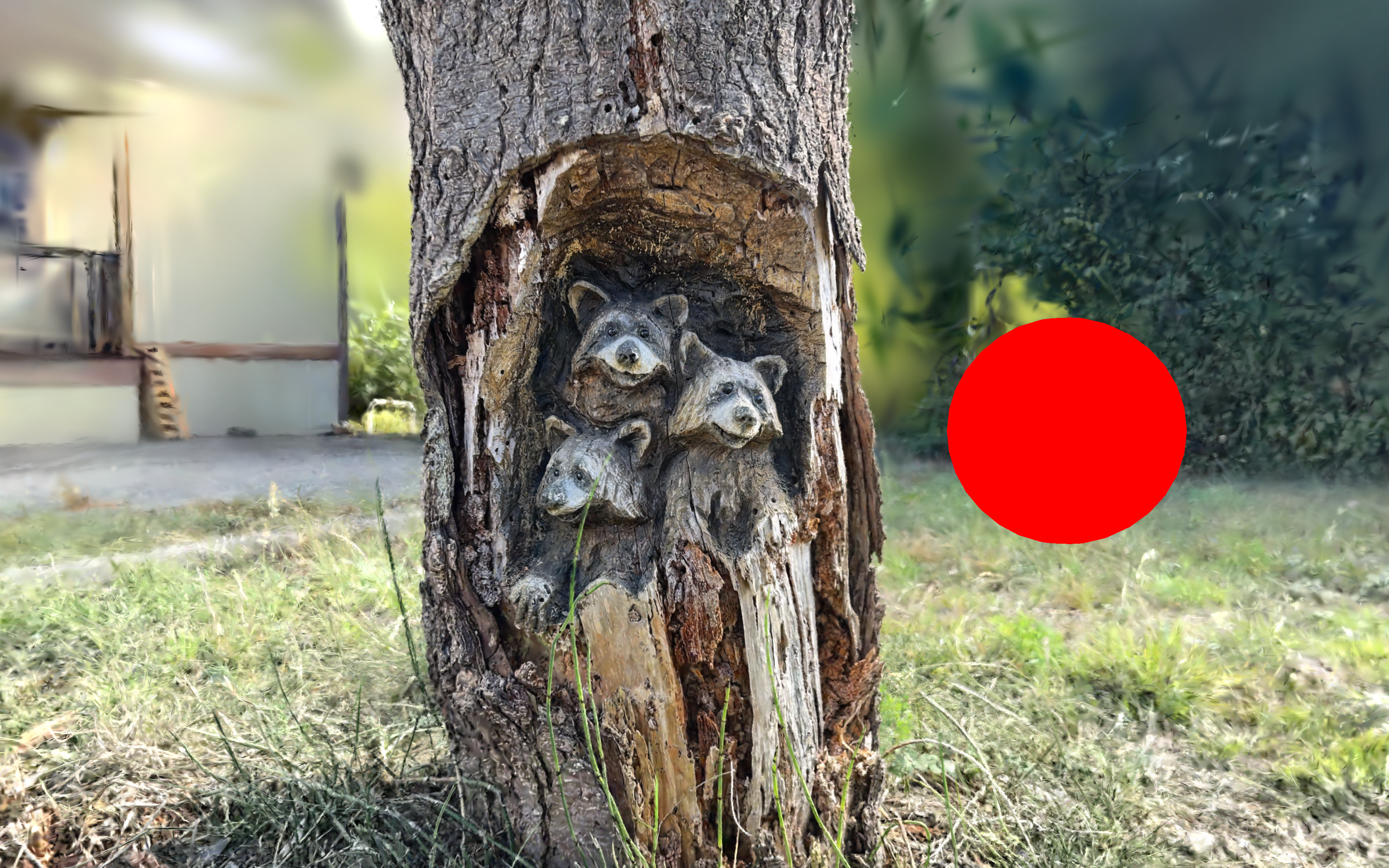 Racoons Sculpture In Tree