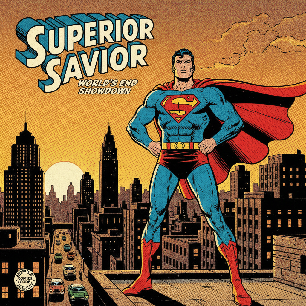 Vintage superhero comic panel