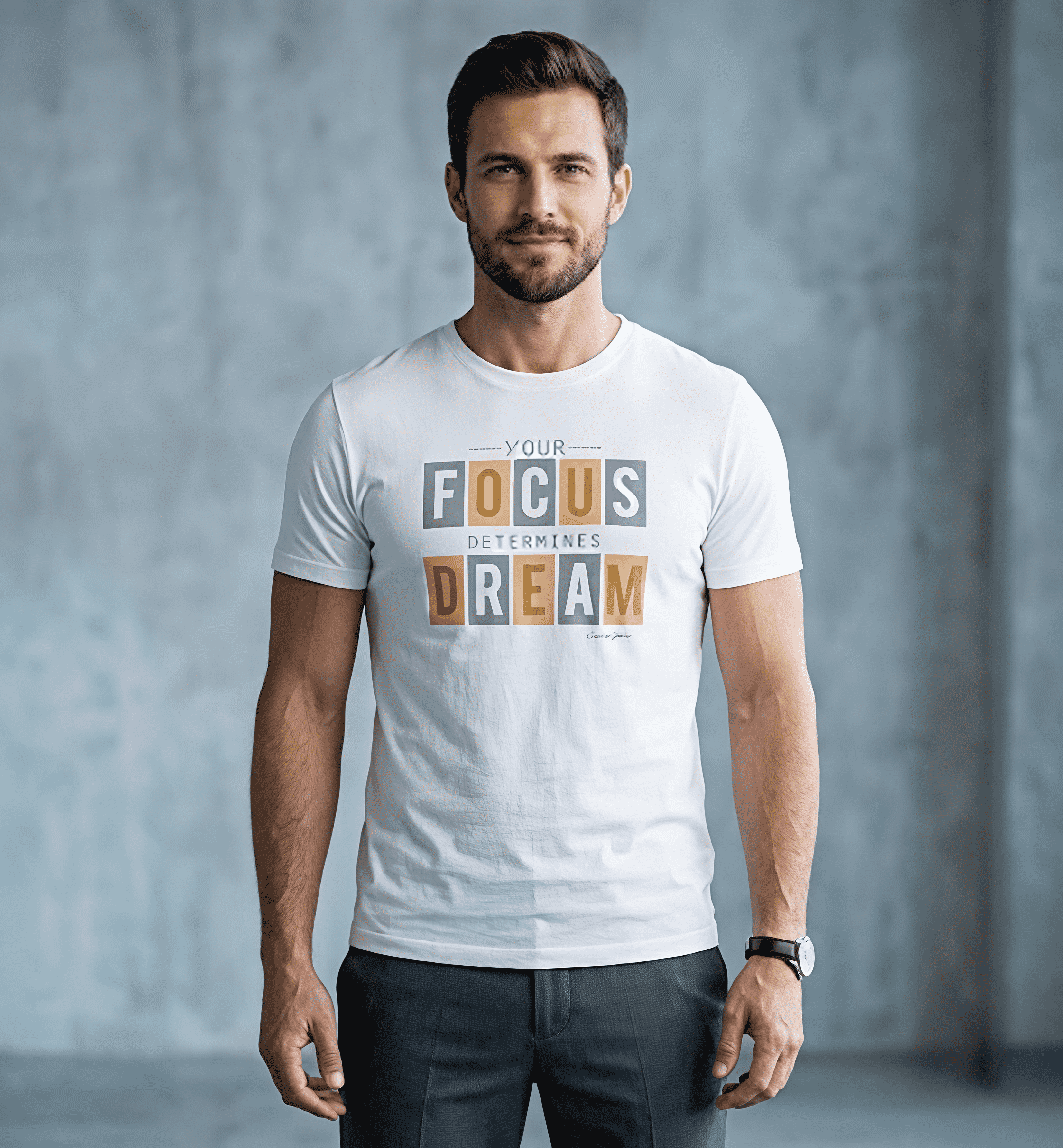 Your Focus Determines Dream" Motivational White T-Shirt 1