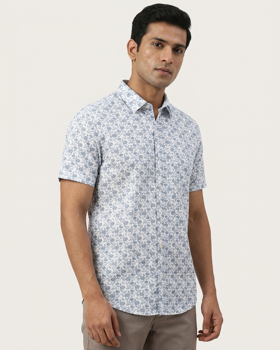 Men’s Light Blue Floral Print Casual Shirt 1