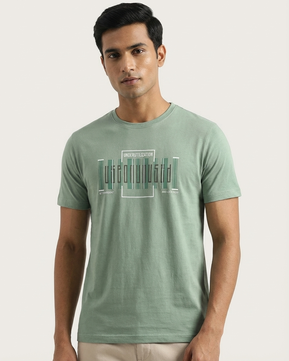 Men’s Light Green Graphic Print T-Shirt – “Underutilization” Design 1