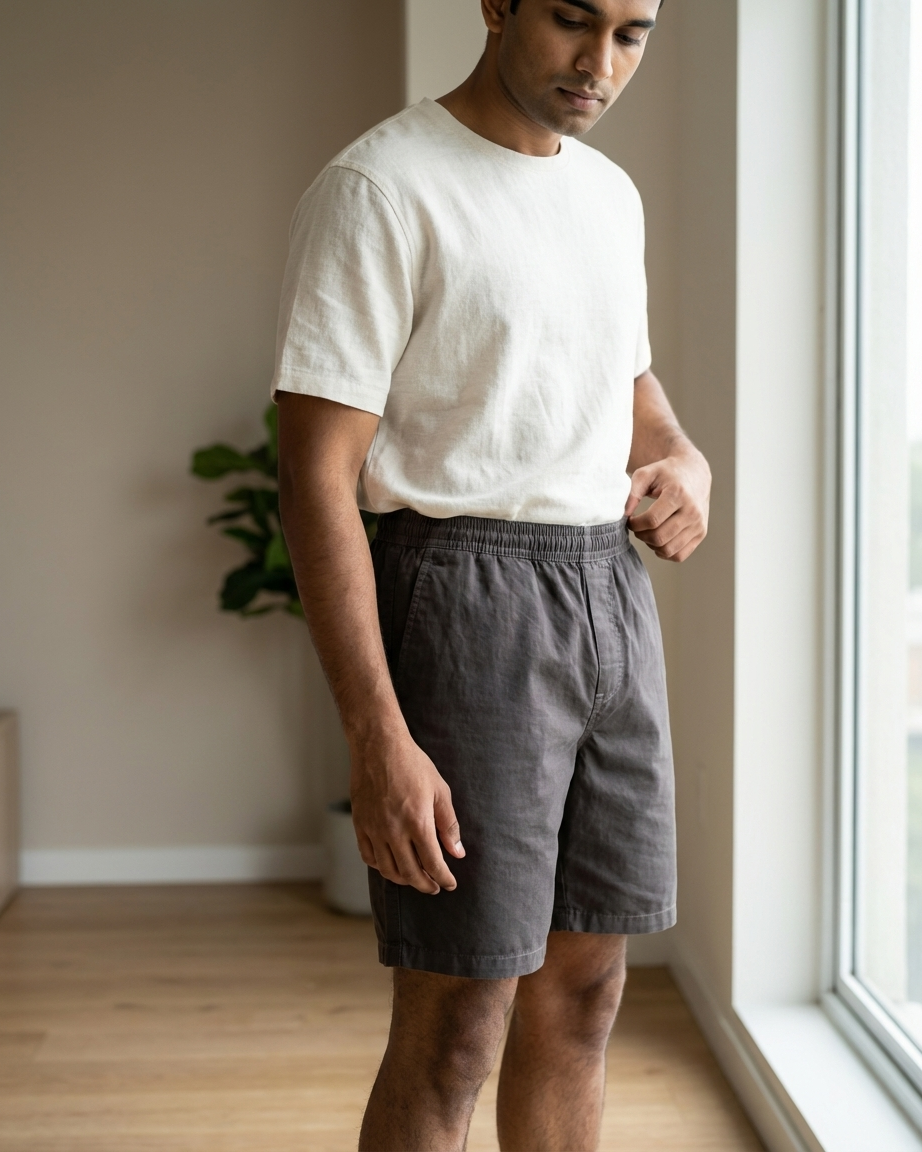 Men’s Dark Gray Casual Shorts with “HOUR HRS” Detail 1