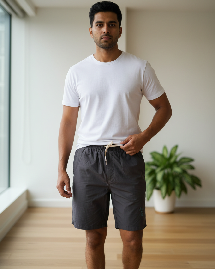 Men’s Dark Gray Casual Shorts with “HOUR HRS” Detail 2
