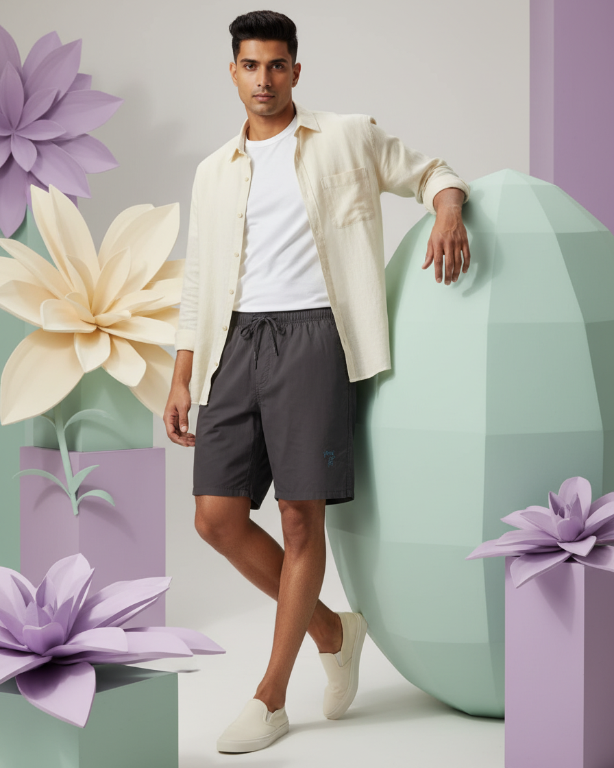Men’s Dark Gray Casual Shorts with “HOUR HRS” Detail 4