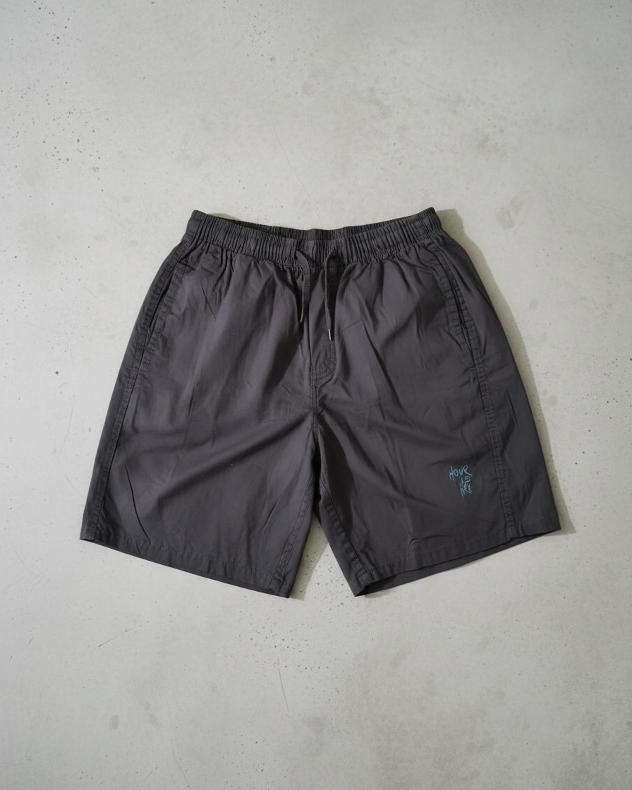 Men’s Dark Gray Casual Shorts with “HOUR HRS” Detail 5
