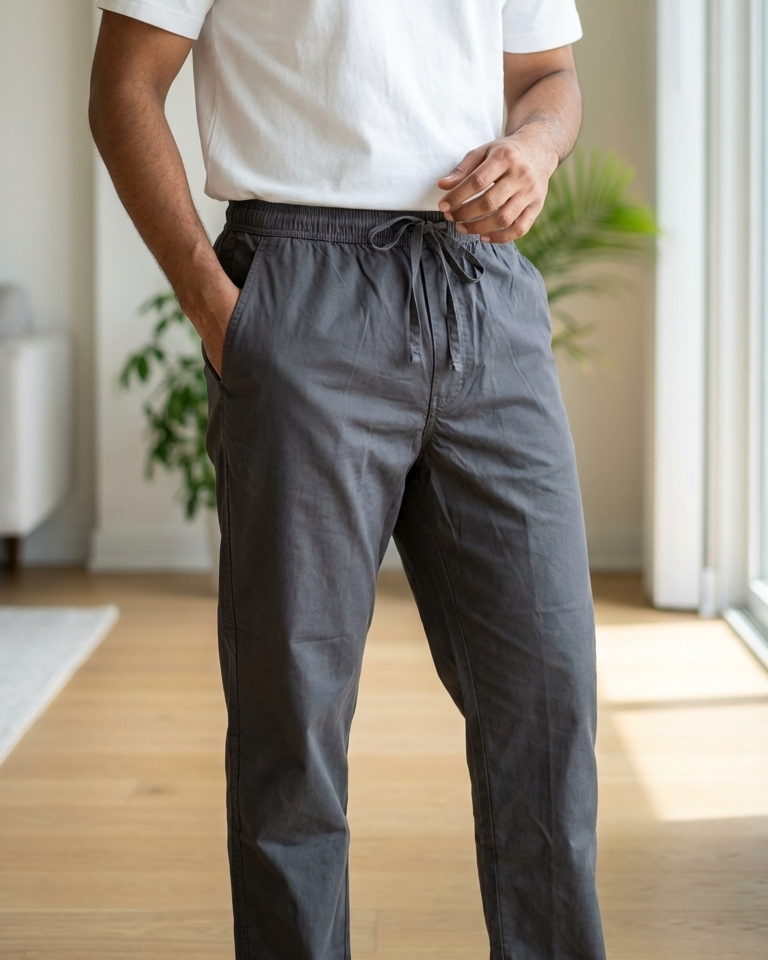 Men’s Dark Gray Drawstring Trousers – Lightweight Casual Fit 2