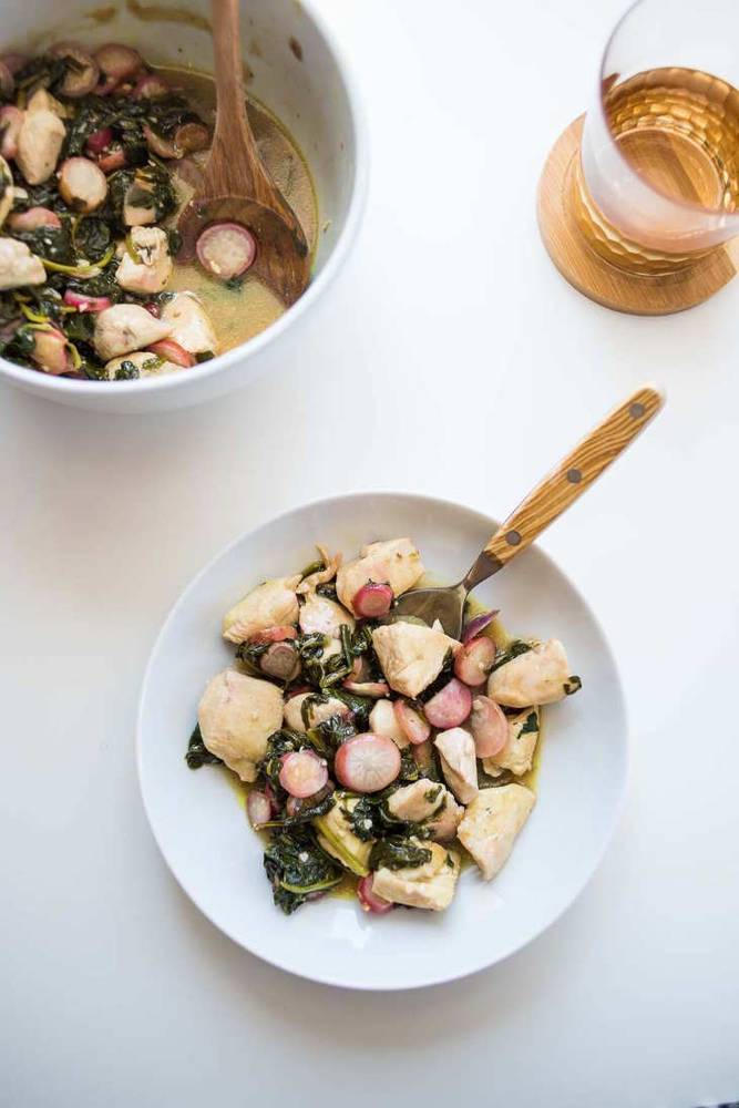 Easy Keto Mustard Chicken Recipe with Radishes and Spinach