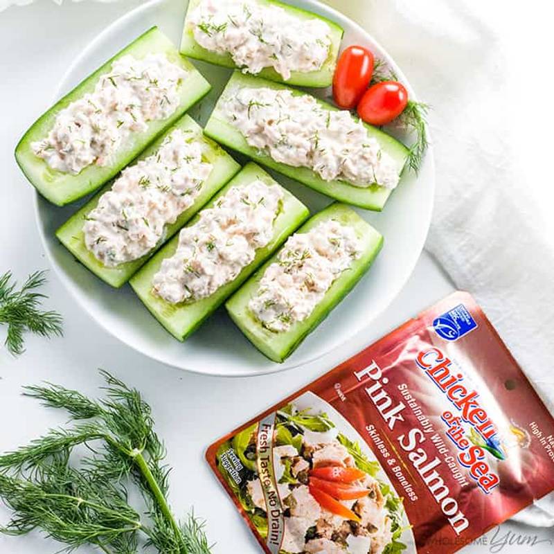 Salmon Stuffed Cucumbers Appetizers With Cream Cheese