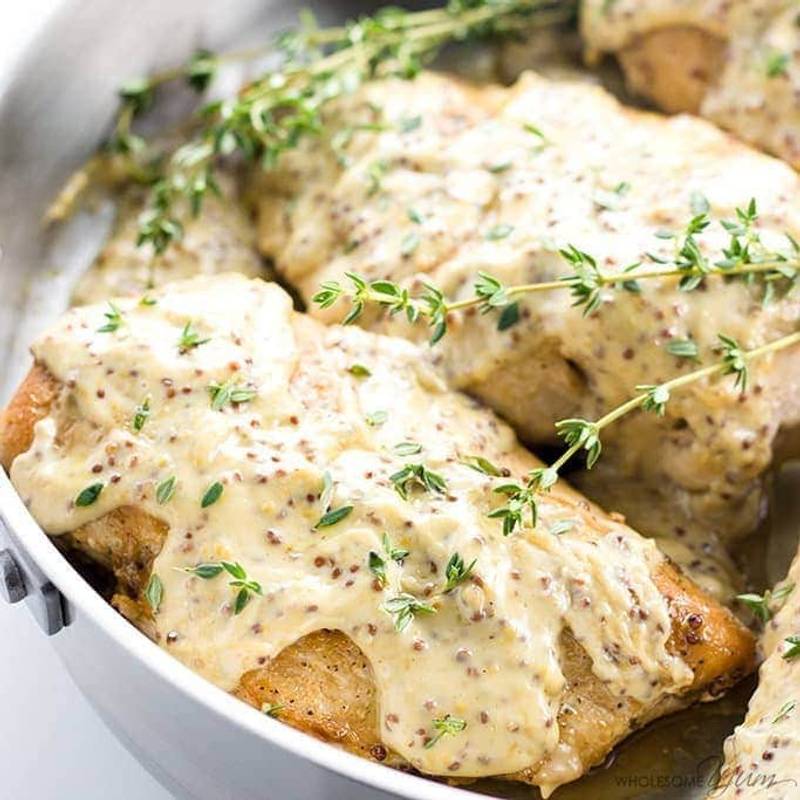 Pan Seared Chicken Breast Recipe with Mustard Cream Sauce (Low Carb, Gluten-free)