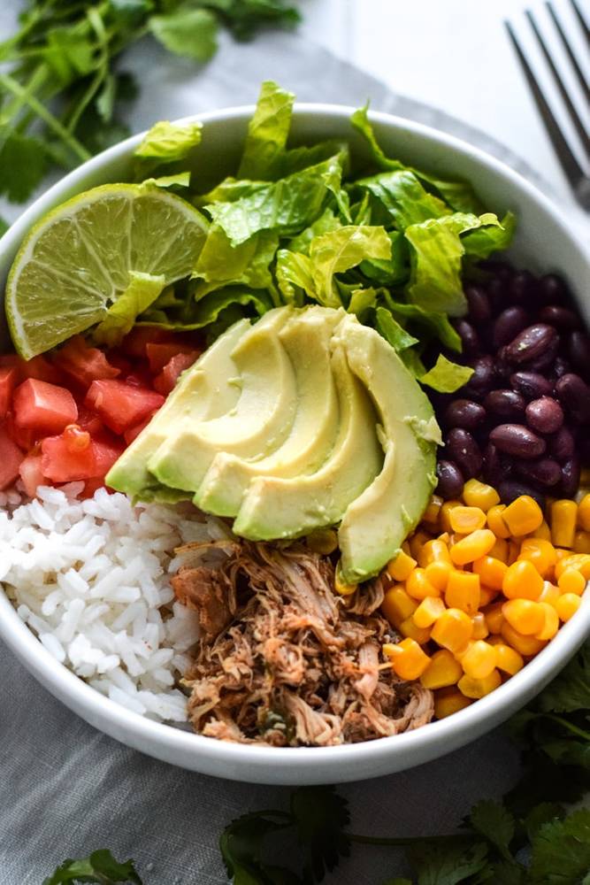 Healthy Chicken Carnitas Burrito Bowl