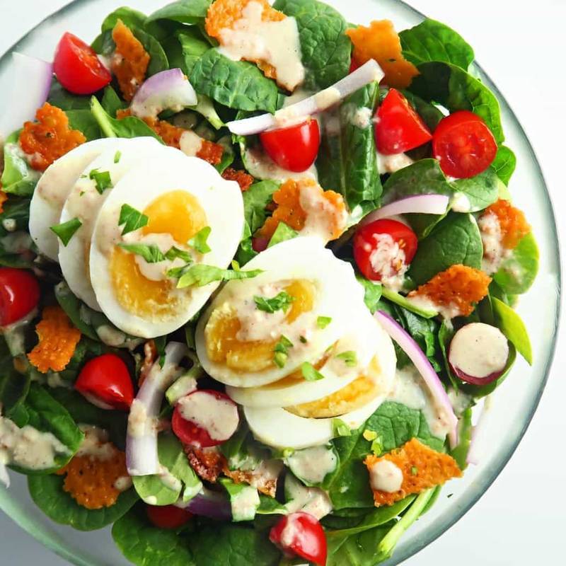 Spinach Bacon Salad with Cheddar Crisps (Low Carb, Gluten-free)