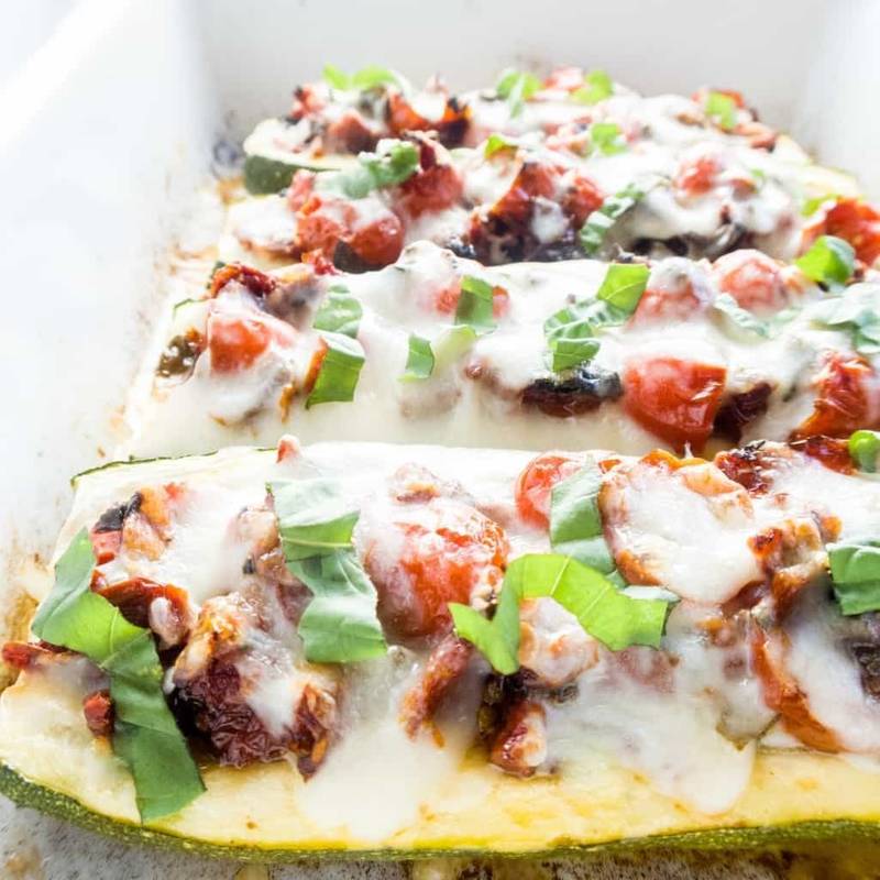 Zucchini Bruschetta Boats (Low Carb, Gluten-Free)
