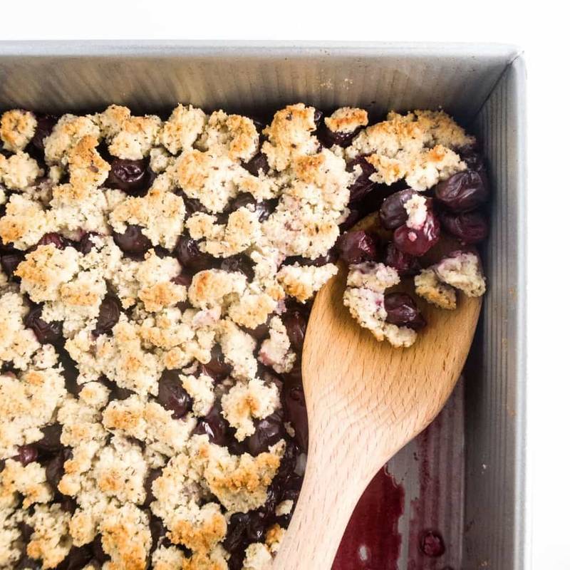 Gluten-free Cherry Cobbler with Hazelnut Topping (Paleo, Low Carb)