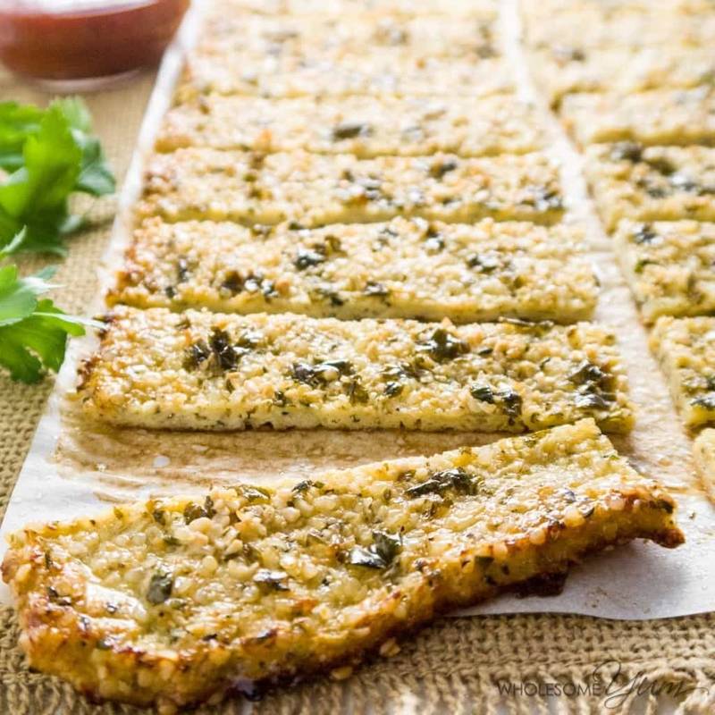 Low Carb Cauliflower Breadsticks with Garlic Butter & Hemp Seeds (Paleo, Gluten-free)