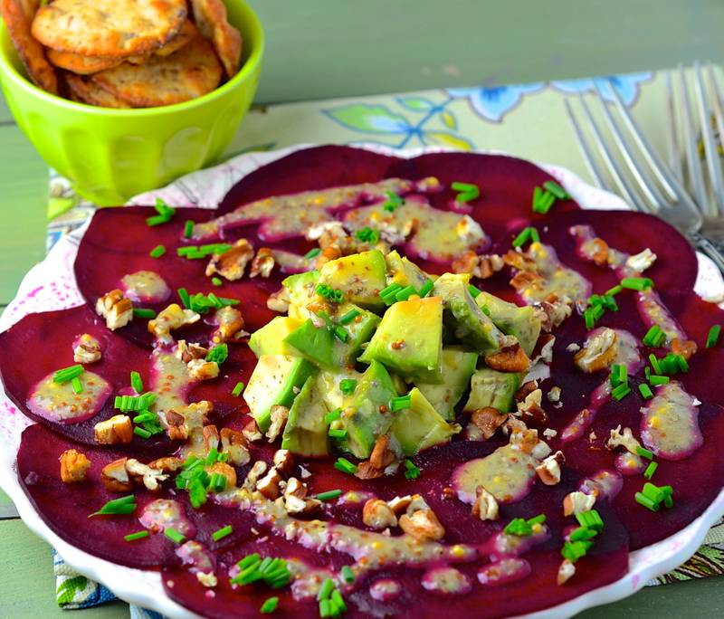 Beet avocado salad with chia seed dressing