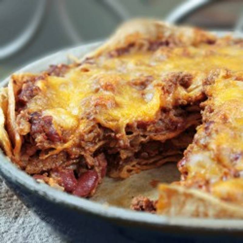 Cheesy Chorizo Enchilada Pie