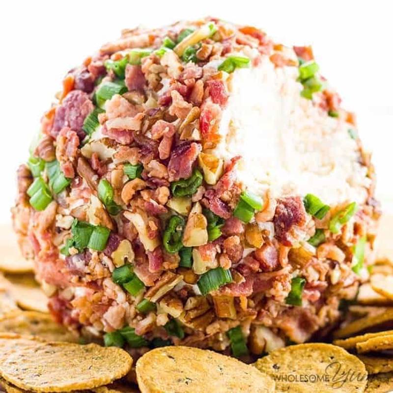Easy Cheese Ball Recipe with Cream Cheese, Bacon & Green Onion (Low Carb, Gluten-free)