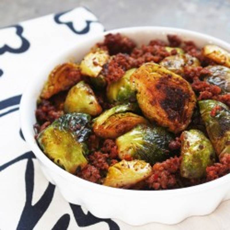 Caramelized Brussels Sprouts & Chorizo (Paleo)