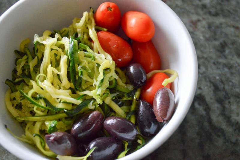 Cold Zucchini Noodle Salad with Tomato and Olives Recipe
