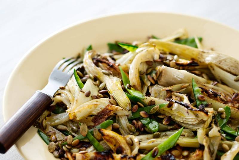 Roasted fennel and snow pea salad